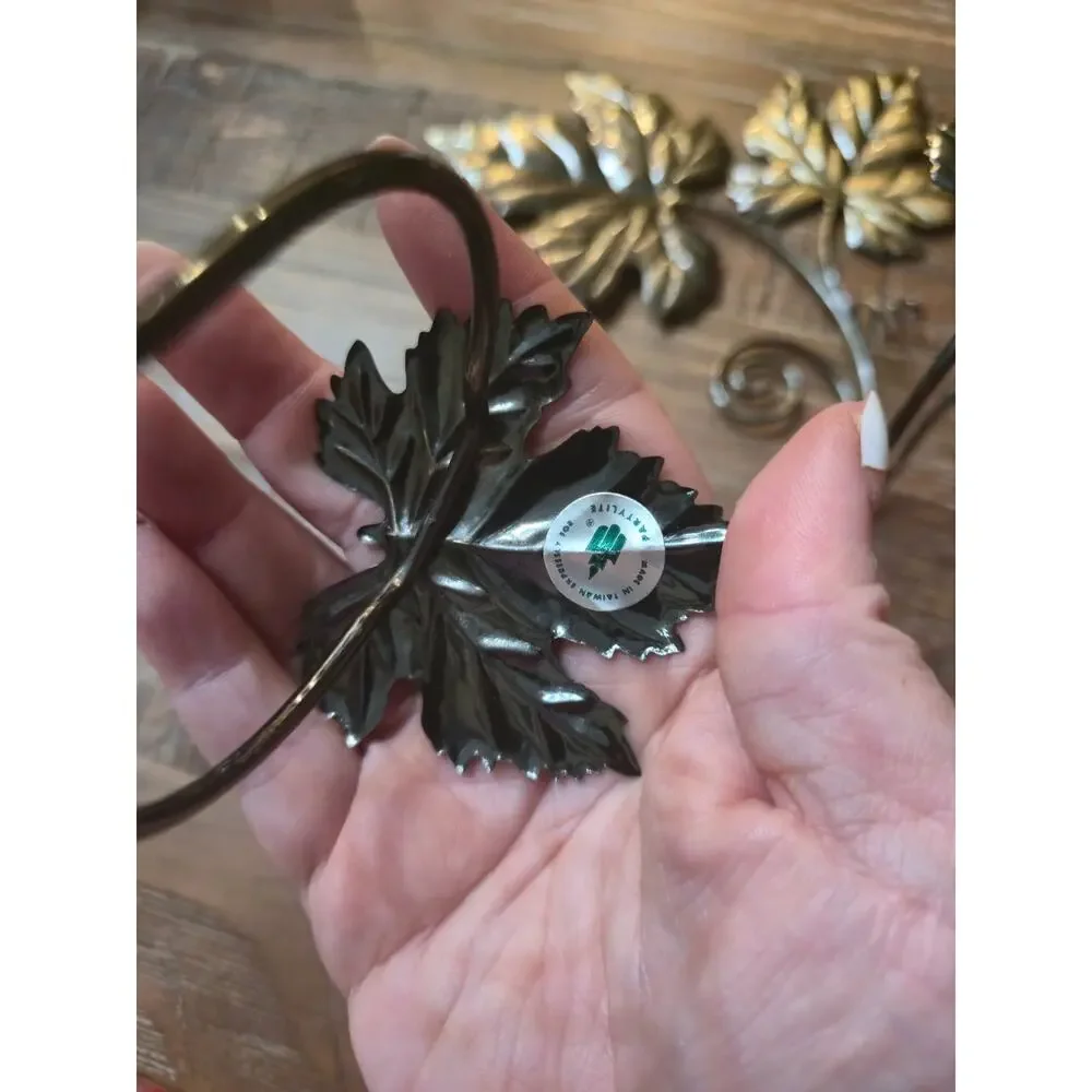 Vintage PartyLite Bronze Metal Leaf Wall Candle Sconces Set of 2 Rustic Decor
